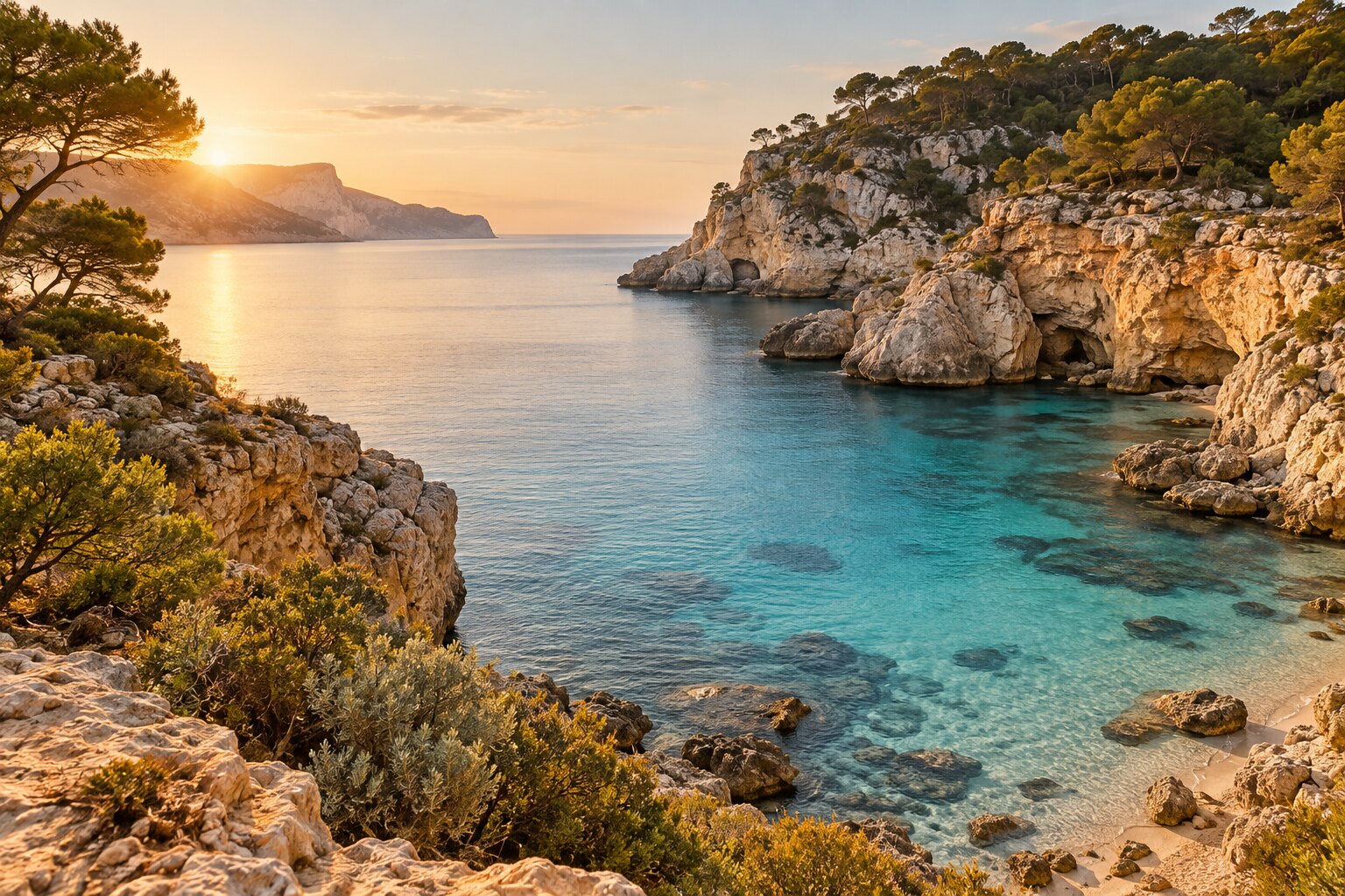 Illustrative view of a quiet Mediterranean cove in Mallorca